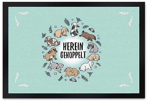 trendaffe Hereingehoppelt Fußmatte XL mit Hasenkranz Motiv Ostern Hasen Hase Tür Kaninchen