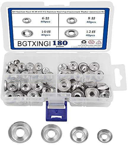 BGTXINGI Assortiment de 180 rondelles à tête fraisée en acier inoxydable 304 #6#8#10#12 avec étui en plastique propre