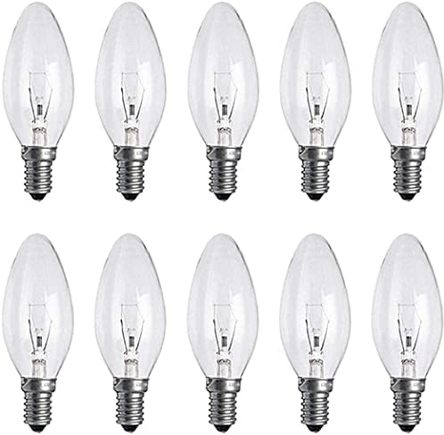 10 x Clear Candle Small Edison Screw Cap SES E14 Lamp Light Bulbs 25W, 25 Watt, 10 Pack Candle Bulbs Dimmable, Warm White 2700K, Screw in Edison Light Bulbs E14, Energy Efficient, Energy Saver