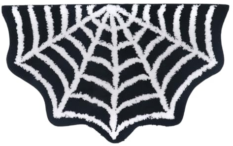WITTIZA Spinnennetz-Badematte – schwarz-weißer Gothic-Badezimmerteppich, rutschfest, Halloween-Badezimmerdekoration, gruseliger Badteppich für Schlafzimmer, Eingangsbereich und