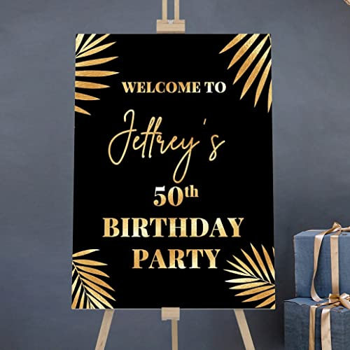 Black and Gold Birthday Party Welcome Sign, Premium Foamboard Party Sign, 4 Sizes Available. Customise for Any Age