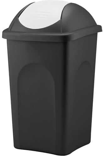 Home Centre Swing Lid Top Plastic Waste Bin 60 Litre White-Black Kitchen Recycling General Trash Recycled Rubbish Colour Code Management Containers Premium Quality Made in Italy