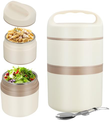Vusddy Vaso de yogur para cereales para llevar 1,8 L, 2 capas recipiente térmico de acero inoxidable para niños y adultos, recipiente para el almuerzo con asa para escuela, picnic, viaje, trabajo