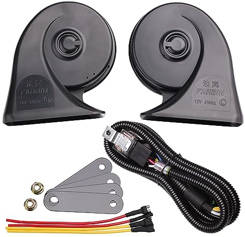 FARBIN Auto Horn Kit mit Relais Drahtbaum Wasserdichte Auto Horn 12v Super Laute Zug Horn für LKW Auto Elektrische Schnecke Horn LKW Horn Universal für Auto Motorrad LKW Boot