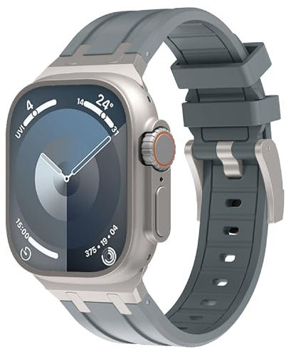 VeveXiao – Bracelet de rechange en silicone, robuste, de luxe et étanche, compatible avec Apple Watch Ultra/Ultra 2, pour iWatch Series 9/8/7/6/5/4/3/2/1/SE (42 mm/44 mm/45 mm/49 mm, gris clair/gris)