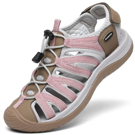 DANNTO Sandalen Damen Trekking Sportsandalen Outdoorsandale Geschlossene Gummi Wandersandalen Sommer für Reisen(khaki,40)