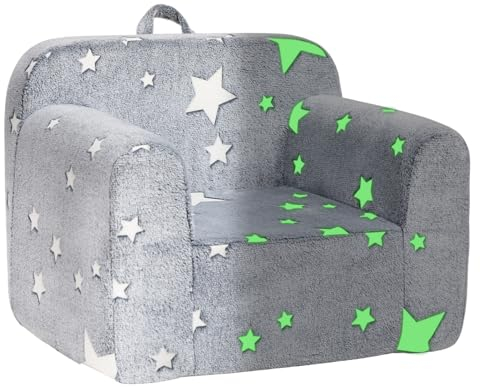 BEJOY Kindersofa - Ultra-Weicher Schaumstoff Gefüllter Kindersessel, Kuscheliger Flanell Lesecouch für Mädchen und Jungen - Grau mit Sternen