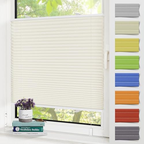 Zarnan Plissee ohne Bohren Blickdicht Beige 80x100cm(BXH) plissee klemmfix UV-Schutz & Lichtfilterung Klemmplisseeses Fenster ohne Bohren Plissee mit Klemmträger easyfix Jalousie für Fenster und Tür