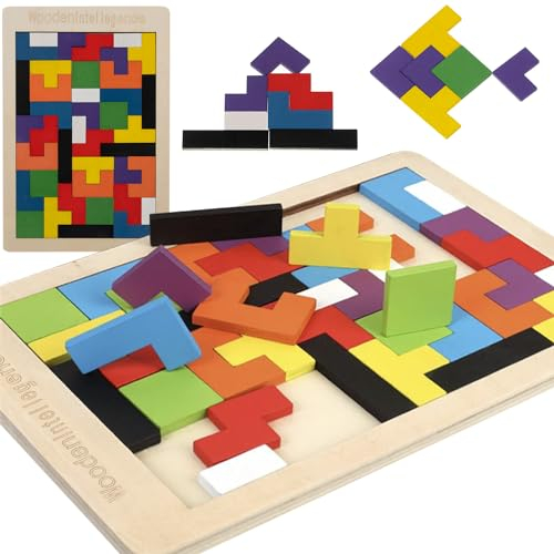 3D-Holzpuzzles 40 Bunte Bausteine Tetris Spiel für Kinder ab 3 Jahre und Erwachsene 22667