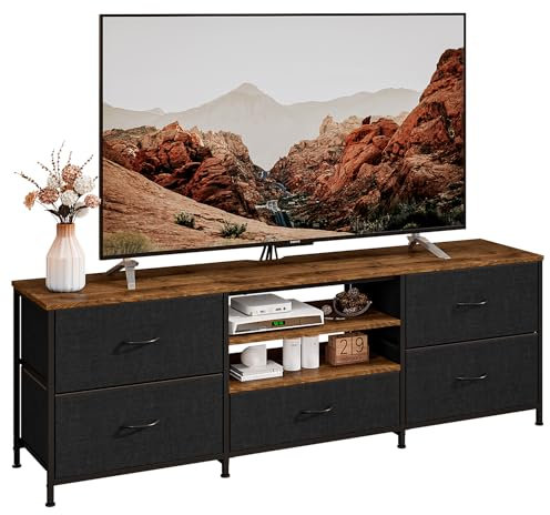Uptyia Mueble para TV con 5 cajones, 30Dx140Wx50H cm, para televisores de hasta 65 Pulgadas, Mueble de salón Moderno (Negro)