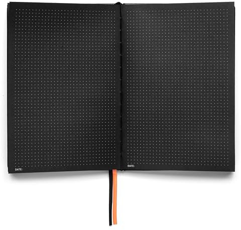 Notsu Dotted Black Paper Bullet Journal | A5 Dot Grid Notebook with 160 Black Pages of Thick 150gsm Paper, Vegan Leather Hardcovers