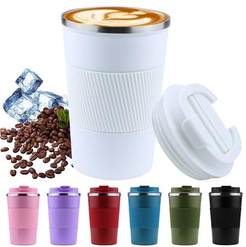 Disoza 450 ml Thermobecher Kaffee to go Kaffeebecher Thermobecher Travel Coffee Mug Kaffeebecher to go Thermo Becher mit Deckel Termokaffeebecher Thermotasse Trinkbecher mit Deckel (Weiß)