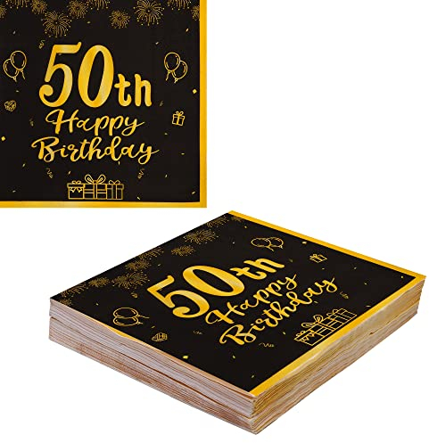 MAGLAUG Servietten 50. Geburtstag Mann Frau, Schwarz Gold Deko für Männer Frauen, 40 Stück