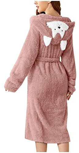 Generico Accappatoio da Donna Invernale Lunga, Vestaglia Leggero Peluche Pigiama Pile Unisex Accappatoio Ragazza Flanella con Cappuccio, Vestaglie per Sauna