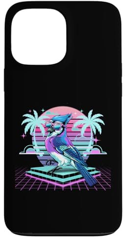 Cool Blue Jay Bird 80s Retrowave 90s Vaporwave Blue Jay Bird Case for iPhone 13 Pro Max