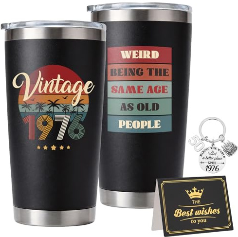 saerryor 50th Birthday Gifts for Men,20oz Insulated Tumbler with Keyring | 1976 Birthday Gifts for Him,50 Year Old Presents for Husband Grandad Dad Uncle Wife Teachers Friends