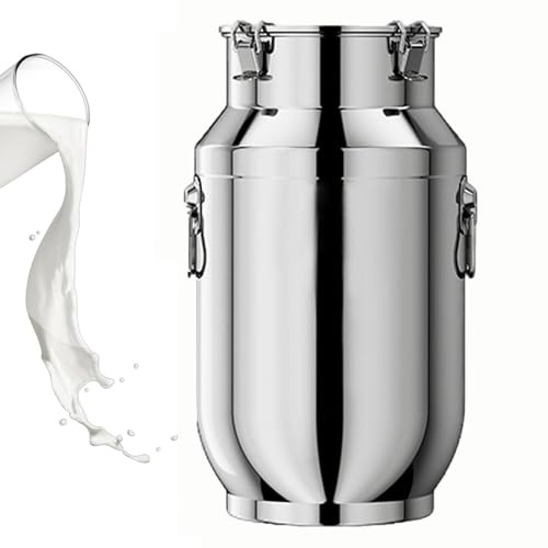 aliooila Milchkanne Edelstahl 10 Liter Mit Milchkännchen Farm Milk Transport Can Milchkanne Mit Deckel Luftdichtes Edelstahl Luftdichtes Für Milch Und Wein Flüssigkeit,capacity-25L