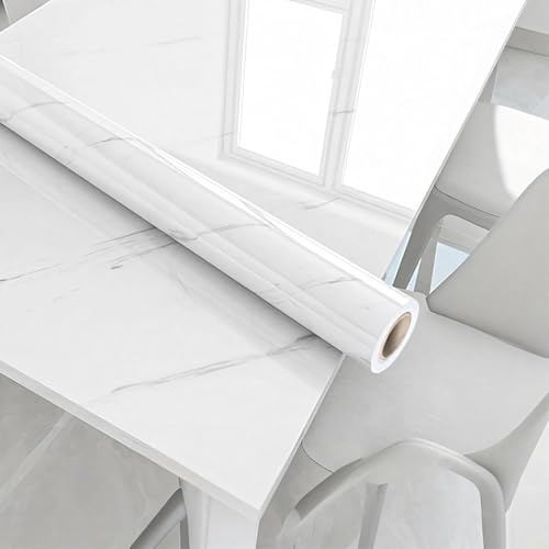 White Marble Self-Adhesive Vinyl Wrap, 40x1000cm Waterproof Wallpaper Roll