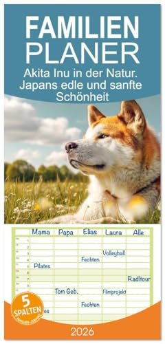 Familienplaner 2026 - Akita Inu in der Natur. Japans edle und sanfte Schönheit mit 5 Spalten (Wandkalender, 21 cm x 45 cm), CALVENDO: Der Akita Inu ... Ruhe, Kraft und Schönheit (CALVENDO Tiere)