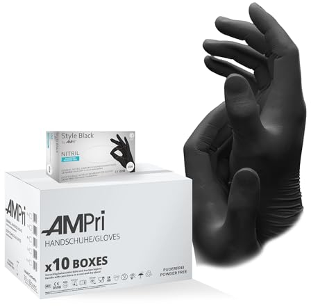 AMPri Nitrilhandschuhe, schwarz, 10 Box a 100 Stk, Größe S, puderfrei, Style Black by Med-Comfort: Nitril Einmalhandschuhe, Einweghandschuhe in den Größen XS, S, M, L, XL, XXL