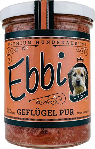 Bio Hundefutter Geflügel Pur mit Geflügel und Hähnchen/Ebbi Inhalt: 400g Hundenahrung im wiederverschließbarem Glas (3 x 400g)