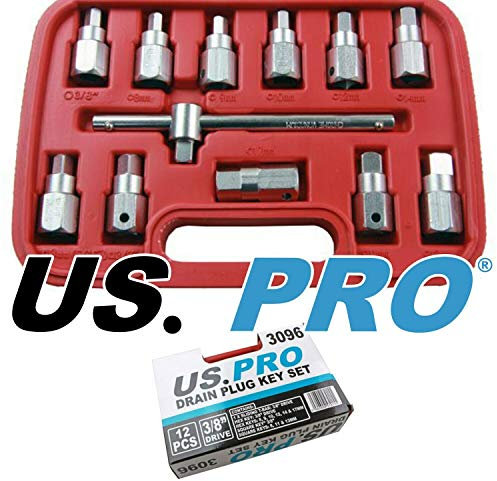 US PRO 12pc Drain Plug Key Socket Set Axle Oil Sump Spanner 3/8 Drive 3096