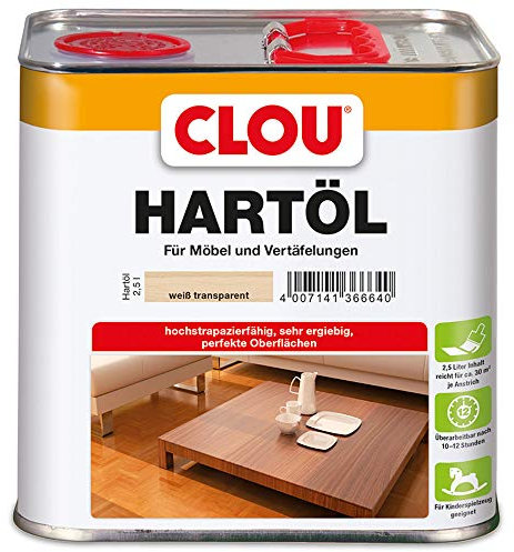 CLOU Hartöl: Zur Renovierung und Pflege von stark beanspruchtem Massivholz, z.B. Treppen, Möbel und Parkett, weiß transparent, 2,50 L