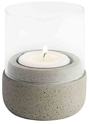 APS Windlichter, 2er Set „Element“, Teelicht, Beleuchtung, Windlicht aus grauem Beton, möbelschonende Unterseite, Ø 6 cm, 7 cm Höhe