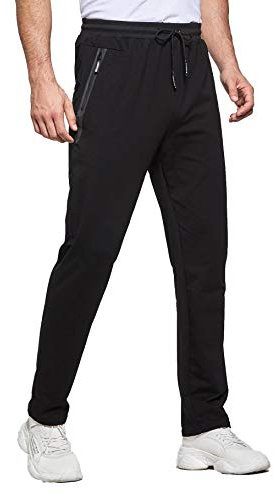 Tansozer Mens Joggers Slim Fit Jogging Bottoms Open Hem Gym Pants Cotton Tracksuit Trousers with Zip Pockets Black M