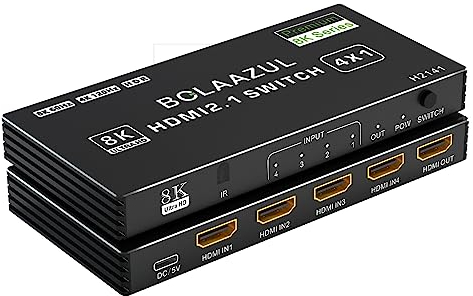 Switch HDMI 2.1 8K 4K 120Hz 4 ingressi 1 uscita, BolAAzuL 8K@60Hz HDMI 2.1 Selettore switcher splitter 4 porte 4K 120Hz 2K 144Hz, HDMI 4x1 HDR, 48Gbps, CEC per Xbox Series X PS5