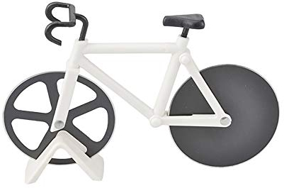 Fahrrad-Pizzaschneider von BE-TOOL, Fahrrad-Pizzaschneider, Dual-Edelstahl, antihaftbeschichtet, mit Ständer, für Pizza-Liebhaber zu Hause (1 Stück, weiß)