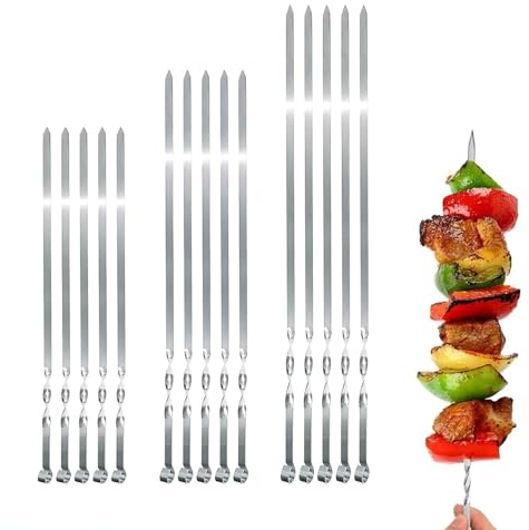 Spiedini Professionali per Barbecue in Acciaio Inox, Extra Largo 1 cm, Extra Forti 2 mm di Spessore (25 Pezzi, 60 cm) per Carne e Verdure, Mangal, Shampura, Shish Kebap