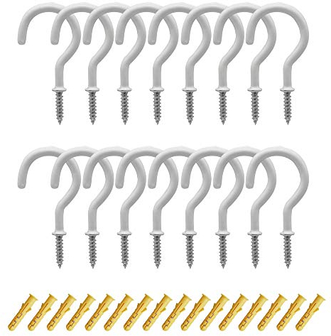 CCUCKY 16 Stück Schraubhaken Cup Haken, Beschichtet Deckenhaken, Schraubhaken Vinyl Schraubhaken Edelstahl (Weiß)