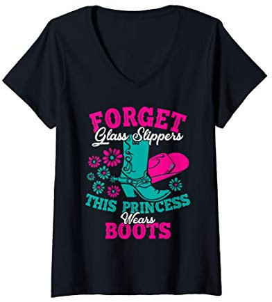 Donna Regalo Divertente Forget Glass Slippers Stivali Da Cowboy Maglietta con Collo a V