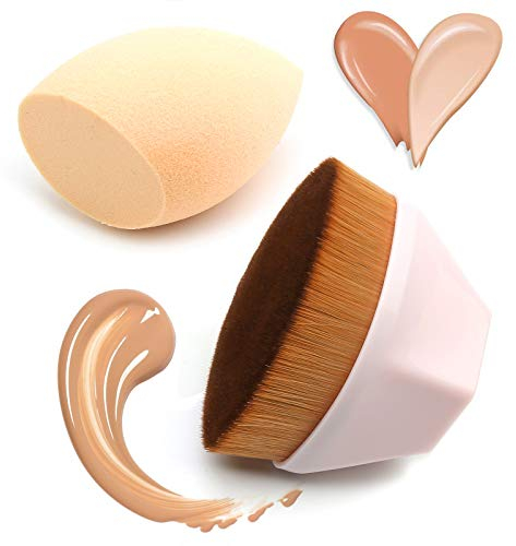 Foundation Pinsel Foundation Brush Flache Oberseite und Makeup Schwamm Blender Schminkpinsel zum Pudercreme Flüssigkeit Pulver Makellose Make-up-Bürste (rosa)