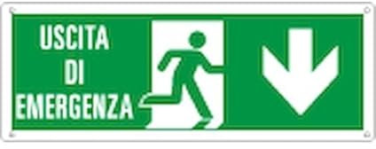 NEW CARTELLO SEGNALETICO - cartello con scritta ' uscita di emergenza indietro' - Adesivo Extra Resistente, Pannello in Forex, Pannello In Alluminio (ADESIVO 30X12 cm)