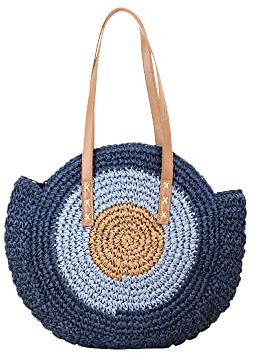 Hixingo Paille Tissé Sac À la Main, Sac de plage d'été en Paille Décontracté pour Femmes en Creux avec Bandoulière Tissée Sac Bandoulière Mode Sac Bandoulière Boho (bleu marine)