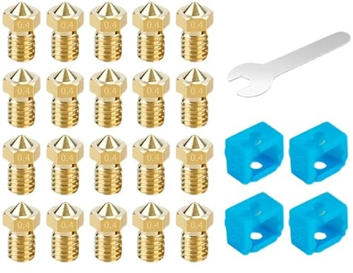 20-teiliges V6-Düsen-Set + 4 Silikonsocken + Wrentch kompatibel mit 1,75 mm Anycubic Mega S X Chiron, Prusa i3 MK3S Prusa Mini Mini + Extruder Hotend 3D-Drucker