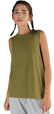 Damen Top Bio-Baumwolle Tanktop Tencel Modal T-Shirt 1211-(Oliv, L)