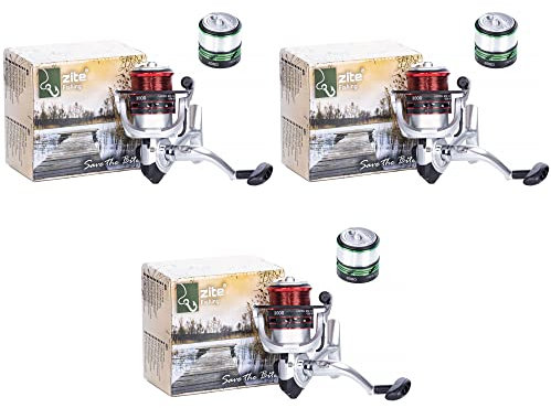 Zite Fishing Angelrollen-Set bespult | Allround-Rolle auch für Kinder & Anfänger | insgesamt 4 Alu-Spulen | 0,25mm & 0,35mm Angelschnur | Schnellklapp-Kurbel | Karpfenrolle für den Kurzurlaub