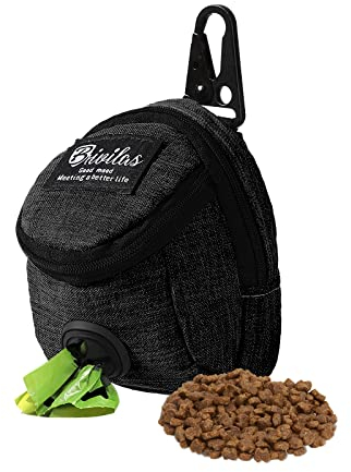 FuninCrea Dog Treat Pouch Bag, Dog Treat Bag with Built-in Poop Bag Dispenser Dog Training Treat Pouch for Walking Oxford Cloth Dog Training Bag for Travel Outdoor Training (Black)
