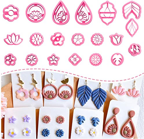Keoker Emporte-pièces en argile polymère pour boucles d'oreilles, 20 formes de fleurs