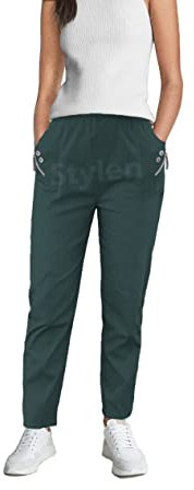 URBAN STITCH Trouser for Women UK Green Casual Full Length Elasticated High Waist Pants with Stretch Light Weight Summer Straight fit Ladies Bottoms (26, Bottle Green)