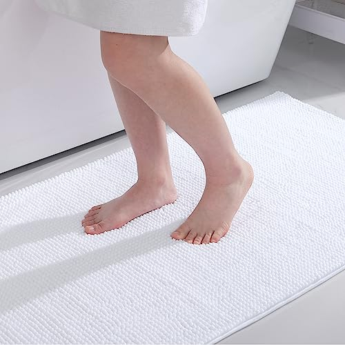 Homaxy Chenille Badezimmerteppich rutschfeste Badematte Waschbar Badteppich Weich Badvorleger Saugfähige Duschvorleger für Badezimmer - 60x120 cm, Weiß