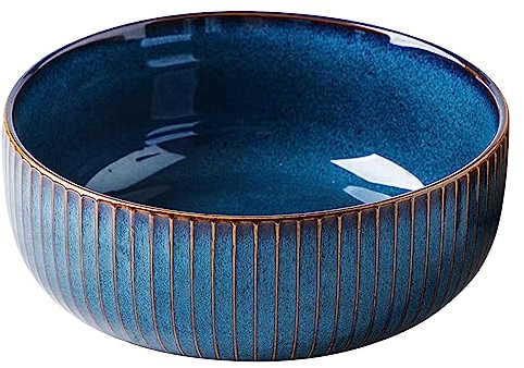 Hebaogugu 1800 ml/64 oz Salad Bowl, Large Fruit Serving Bowls with Golden Striped, Blue Round Bowl for Soup, Cereal, Noodles, Salad (1800ml)