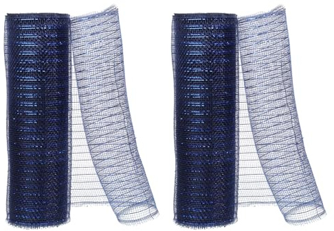 PATIKIL 2pcs Deco-Mesh, 10 Inch x 10 Yard Deco-Mesh Ribbon Roll Foil Metallic for Christmas Tree Wreaths Decoration,Navy Blue