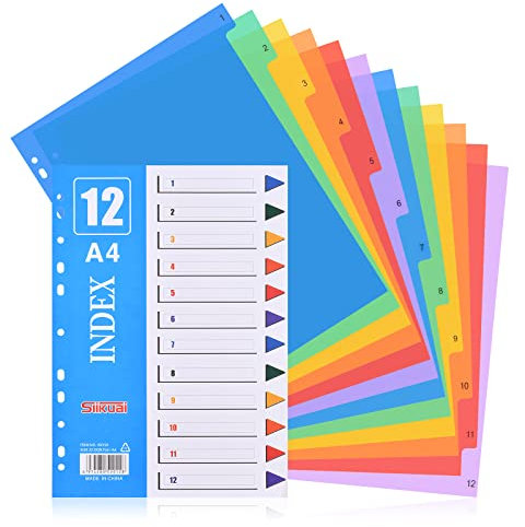 Rundago A4-Akten-Trennblätter, 60 Blatt (5 Packungen mit je 12 Stück), mehrere Farben, Polypropylen, 2 Löcher, 225 x 210 mm