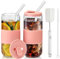 CJWLKJ 20oz Can Shaped Glass Cups Tumbler with Silicone Lids and Glass Straws, 2PCS Drinking Glasses with Lids and Straws, and Silicone Sleeves, Beer Glasses, Iced Coffee Cups, Soda, Gift - Pink