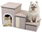 Hundetreppe Faltbare für Couch und Bett, 75L*35B*43H cm, Haustiertreppe für klein/ältere/große hunde katzen, 3 Stufen Treppe für Hunde mit Große Wohnung, Stauraum, Katzen Kratzbrett, Beige treppe hund