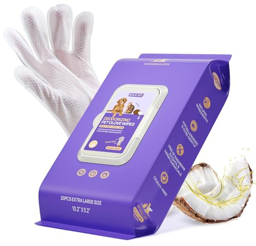 HICC PET Cleaning & Deodorizing Glove Wipes for Dogs & Cats, Hypoallergenic Dog Grooming Wipes Coconut Oil Nourish Fur, Cat Wipes Cleaning Fur for Bathing - Unscented